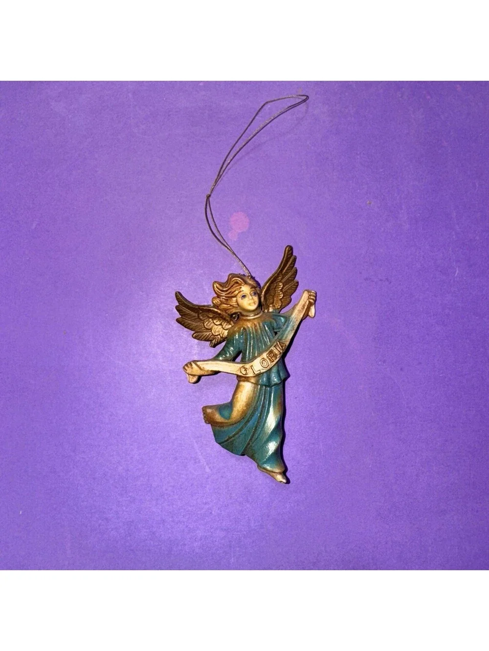 Old Hong Kong Vintage Angel Ornament Gloria Blue Gold Plastic MCM Christmas Tree